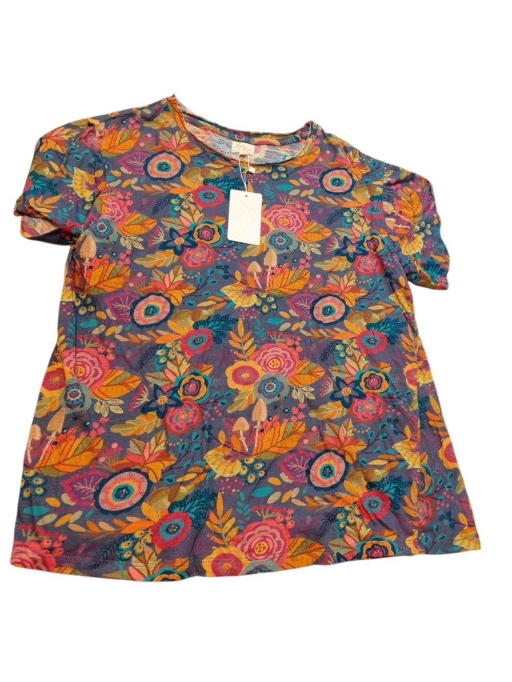 NWT Layerz Basics Distressed Floral Tee Shirt Medium Colorful Boho Fall Print - Picture 6 of 7
